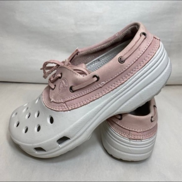 Rare Crocs islander pink leather mens 5 womens 7 unisex - Picture 2 of 7